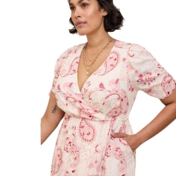 Torrid Womens Midi Swiss Surplice Dress Ivory Cream Paisley Pockets Plus 4X - Picture 2 of 6